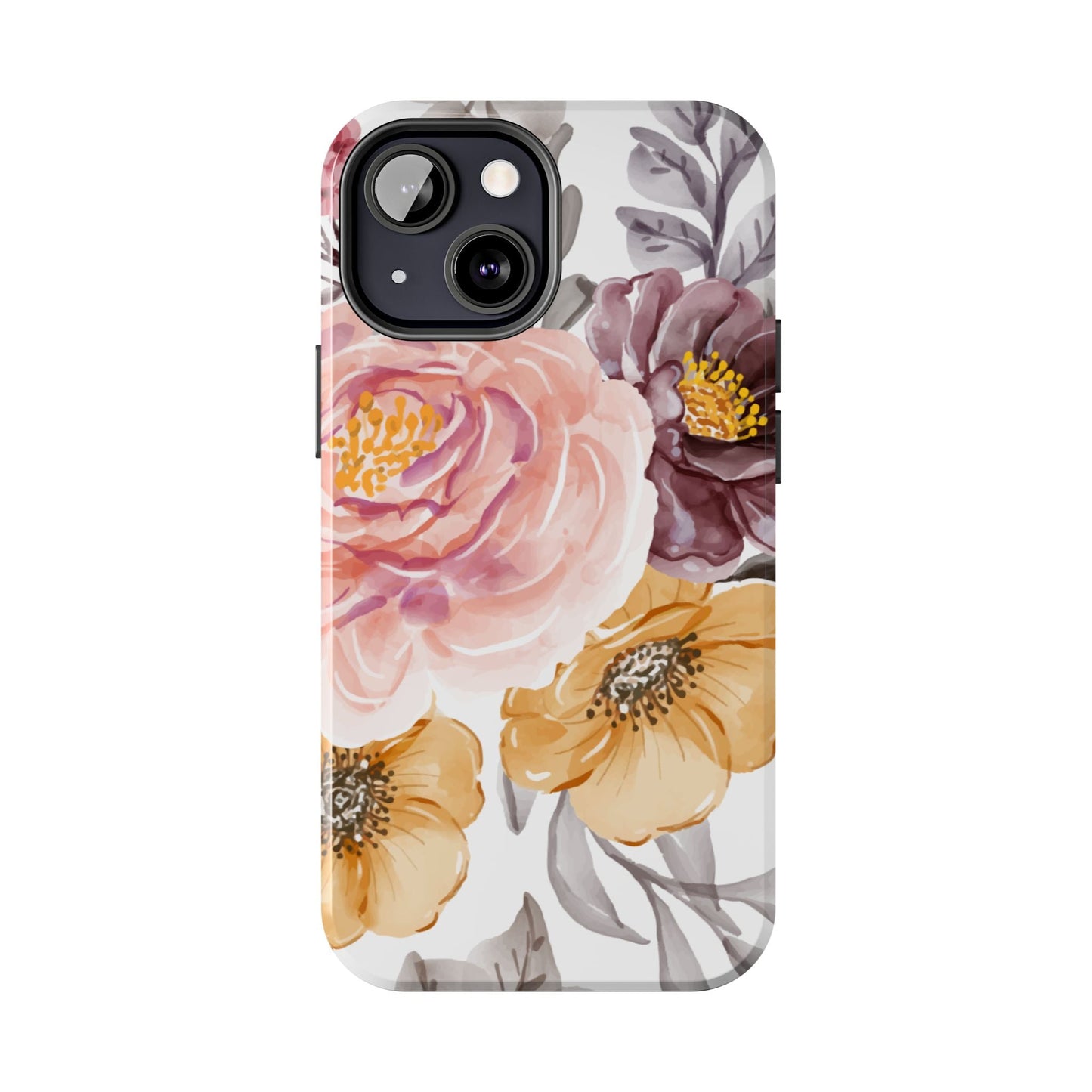 Romantic Watercolor Floral iPhone Case – Peach, Gold & Plum Blooms - BOGO Cases