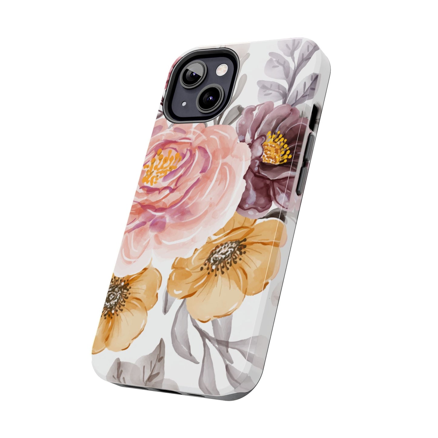 Romantic Watercolor Floral iPhone Case – Peach, Gold & Plum Blooms - BOGO Cases