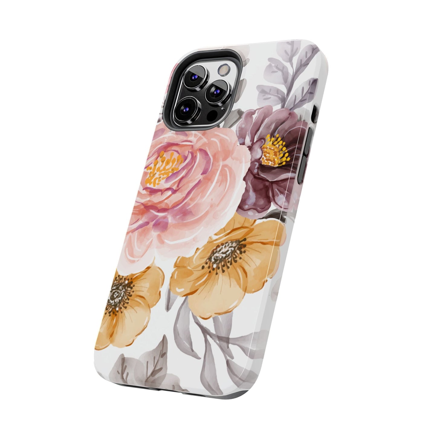 Romantic Watercolor Floral iPhone Case – Peach, Gold & Plum Blooms - BOGO Cases