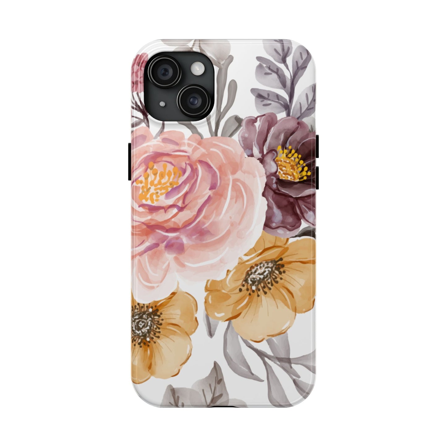 Romantic Watercolor Floral iPhone Case – Peach, Gold & Plum Blooms - BOGO Cases