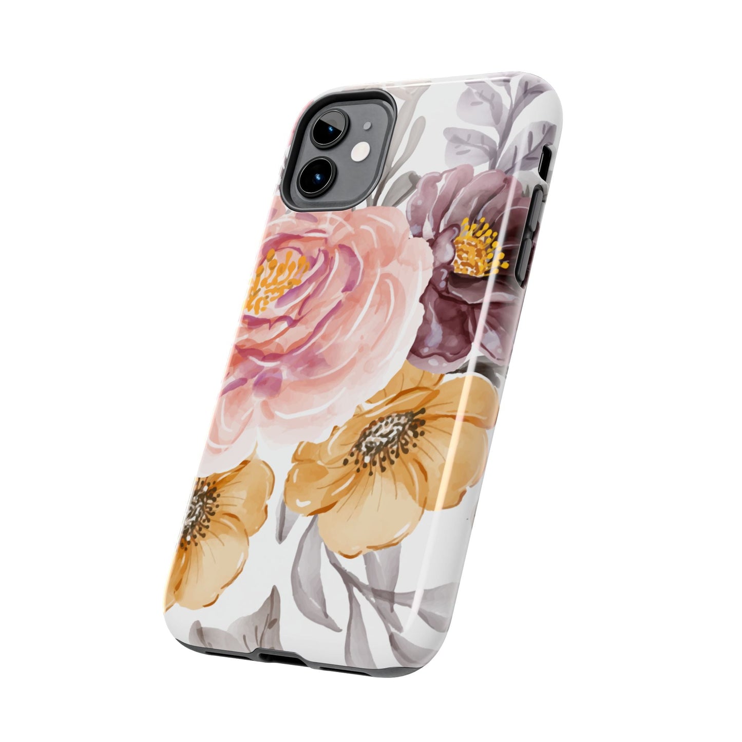 Romantic Watercolor Floral iPhone Case – Peach, Gold & Plum Blooms - BOGO Cases