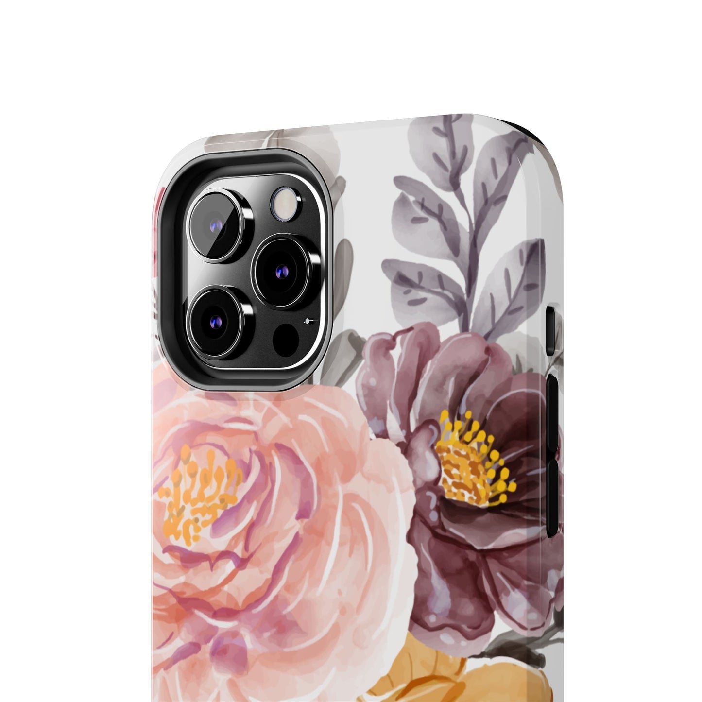 Romantic Watercolor Floral iPhone Case – Peach, Gold & Plum Blooms - BOGO Cases