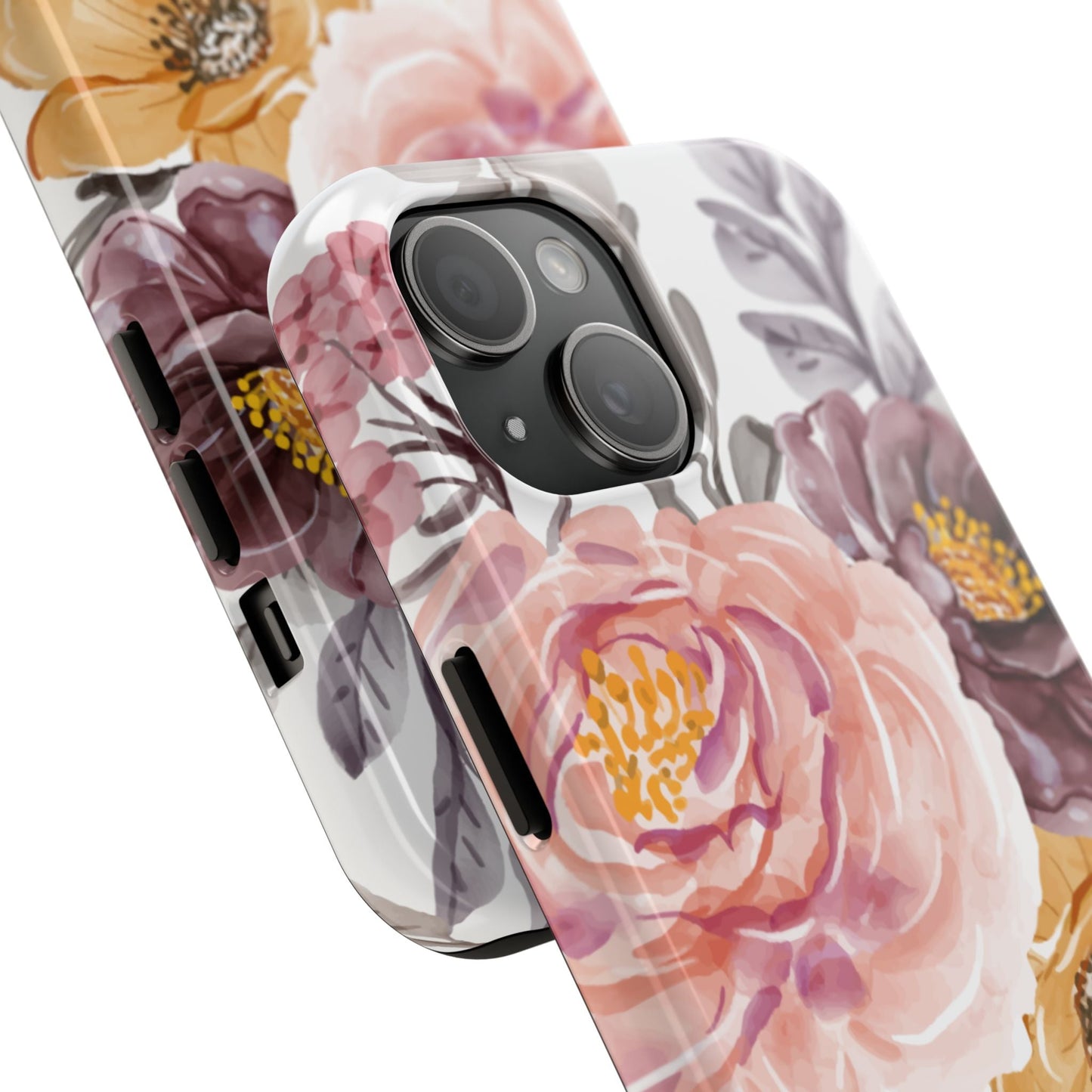 Romantic Watercolor Floral iPhone Case – Peach, Gold & Plum Blooms - BOGO Cases