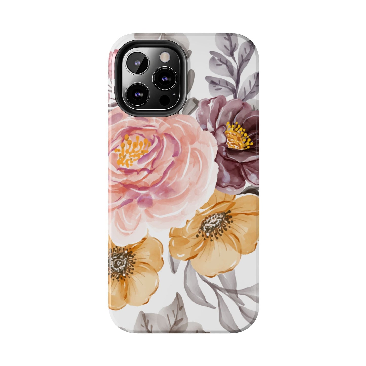Romantic Watercolor Floral iPhone Case – Peach, Gold & Plum Blooms - BOGO Cases