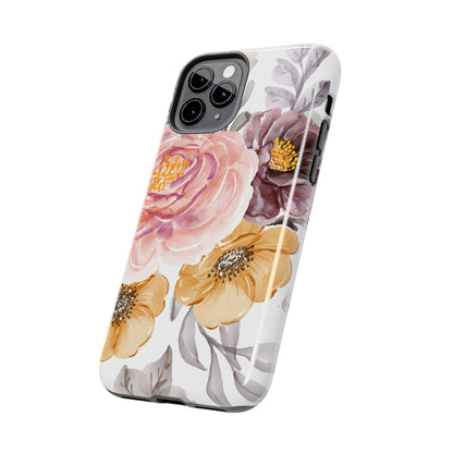 Romantic Watercolor Floral iPhone Case – Peach, Gold & Plum Blooms - BOGO Cases