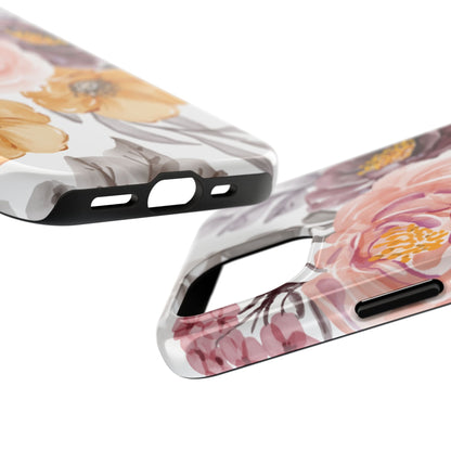 Romantic Watercolor Floral iPhone Case – Peach, Gold & Plum Blooms - BOGO Cases