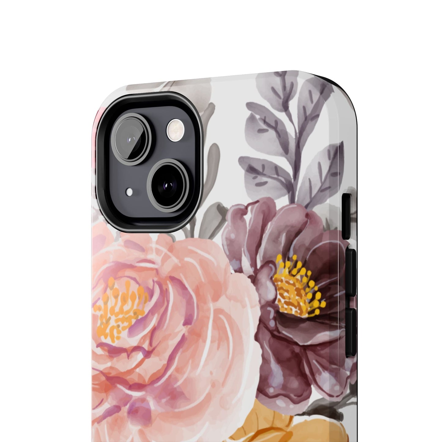 Romantic Watercolor Floral iPhone Case – Peach, Gold & Plum Blooms - BOGO Cases