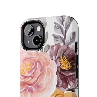 Romantic Watercolor Floral iPhone Case – Peach, Gold & Plum Blooms - BOGO Cases