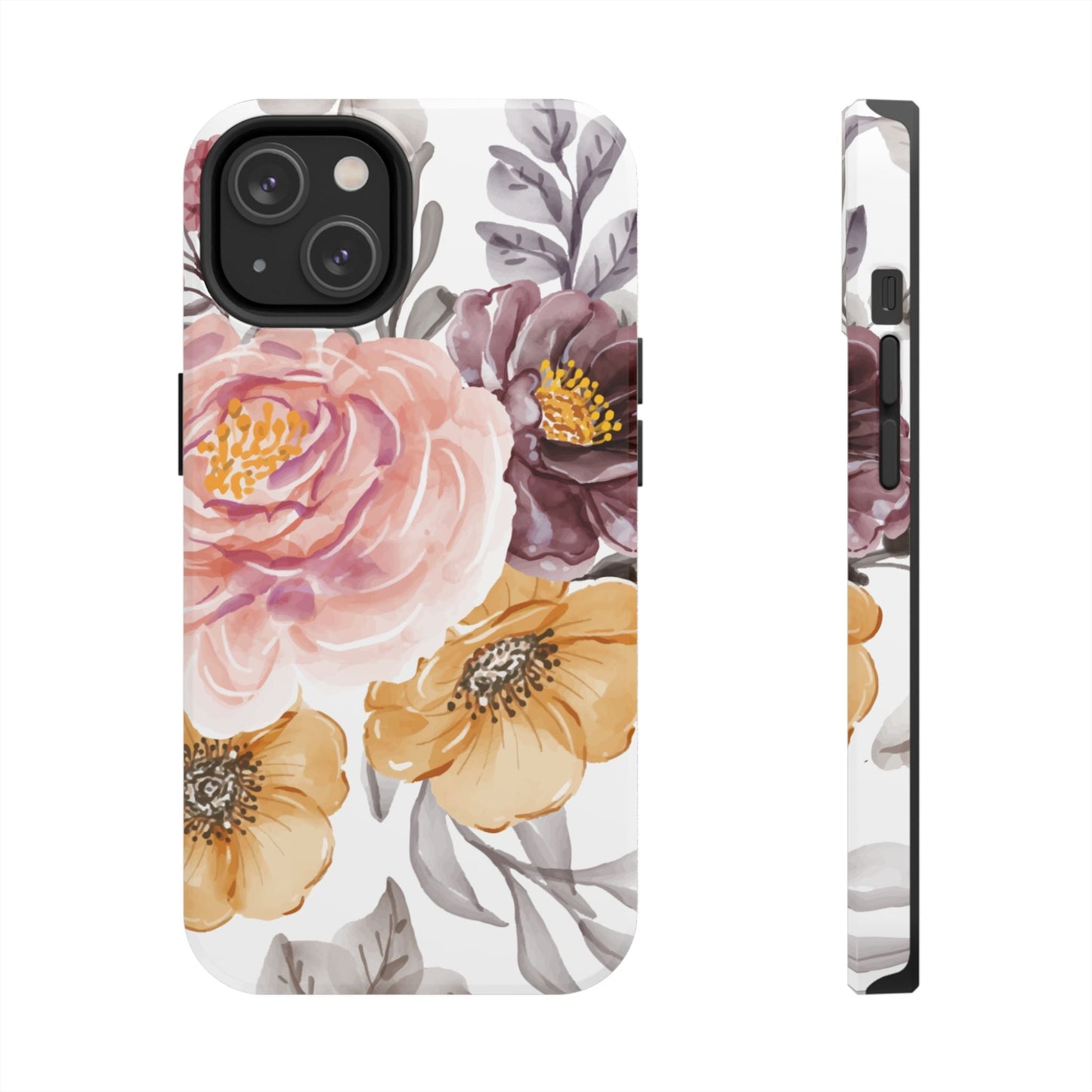 Romantic Watercolor Floral iPhone Case – Peach, Gold & Plum Blooms - BOGO Cases