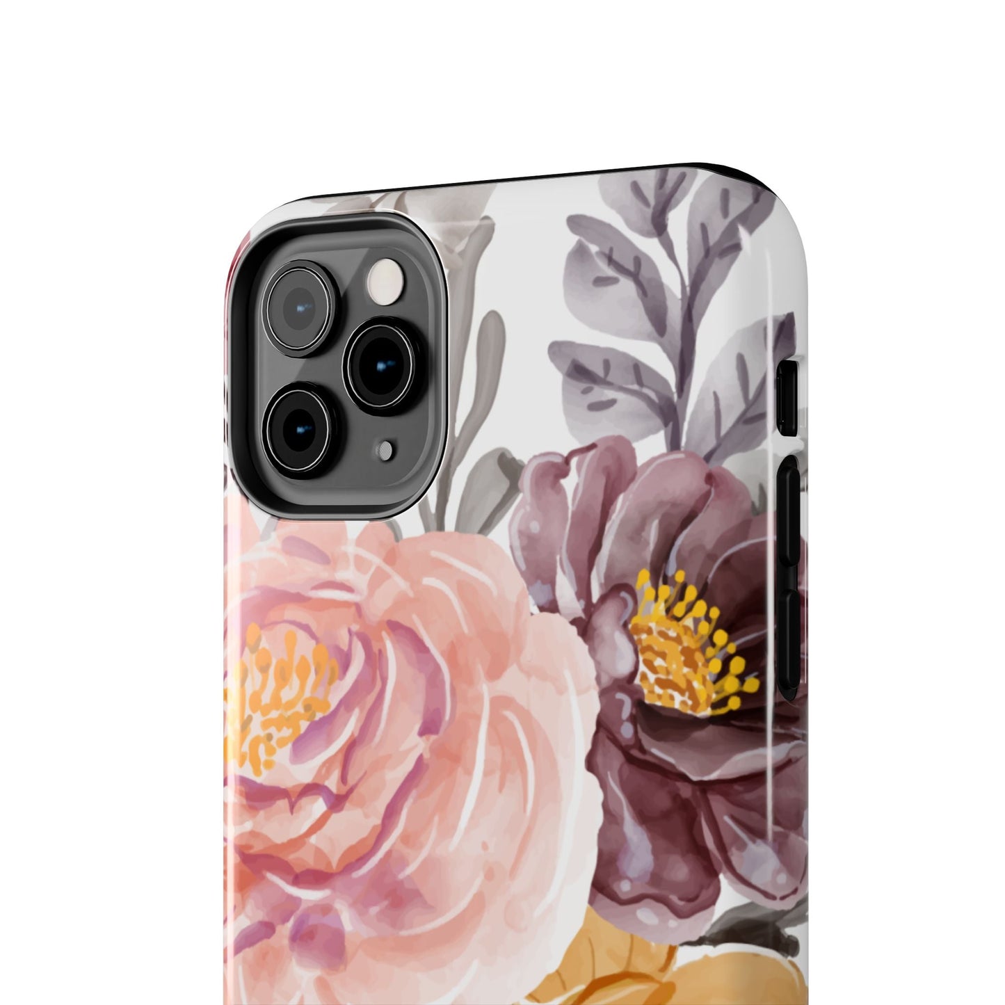 Romantic Watercolor Floral iPhone Case – Peach, Gold & Plum Blooms - BOGO Cases