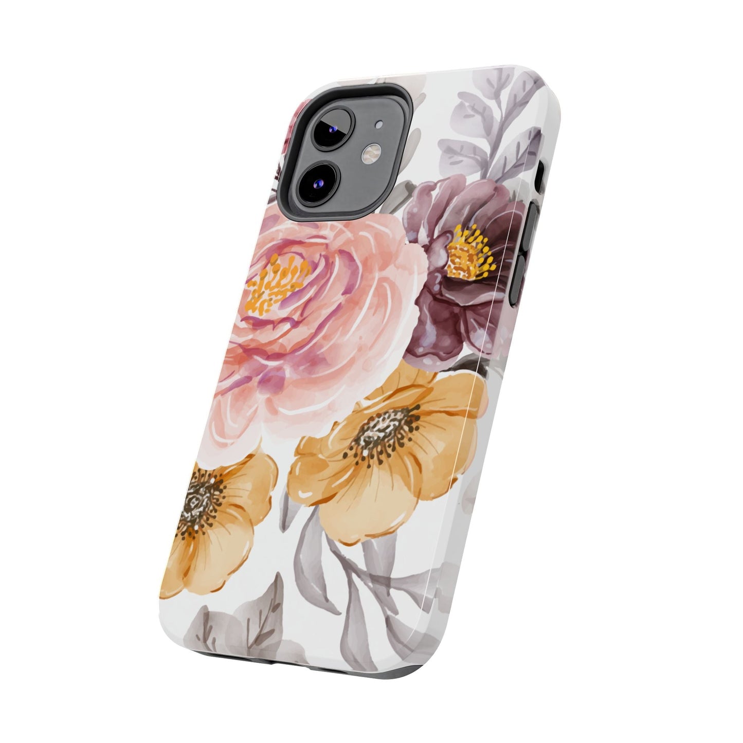 Romantic Watercolor Floral iPhone Case – Peach, Gold & Plum Blooms - BOGO Cases