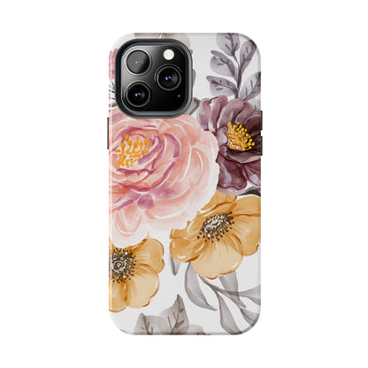 Romantic Watercolor Floral iPhone Case – Peach, Gold & Plum Blooms - BOGO Cases