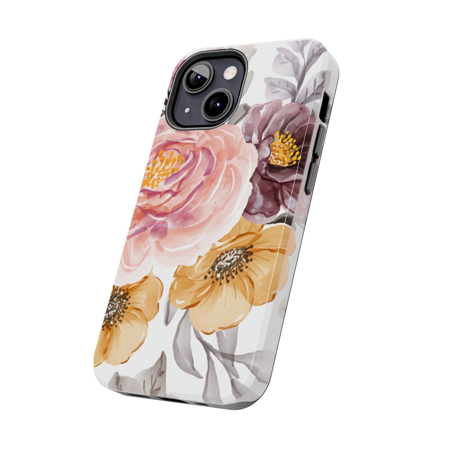 Romantic Watercolor Floral iPhone Case – Peach, Gold & Plum Blooms - BOGO Cases
