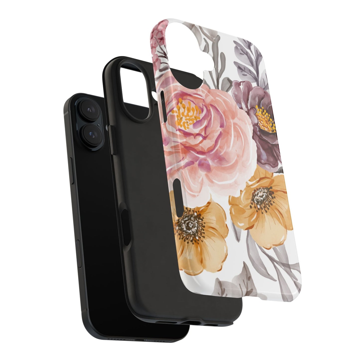 Romantic Watercolor Floral iPhone Case – Peach, Gold & Plum Blooms - BOGO Cases