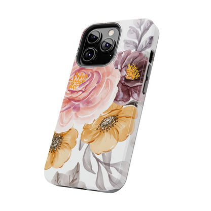Romantic Watercolor Floral iPhone Case – Peach, Gold & Plum Blooms - BOGO Cases