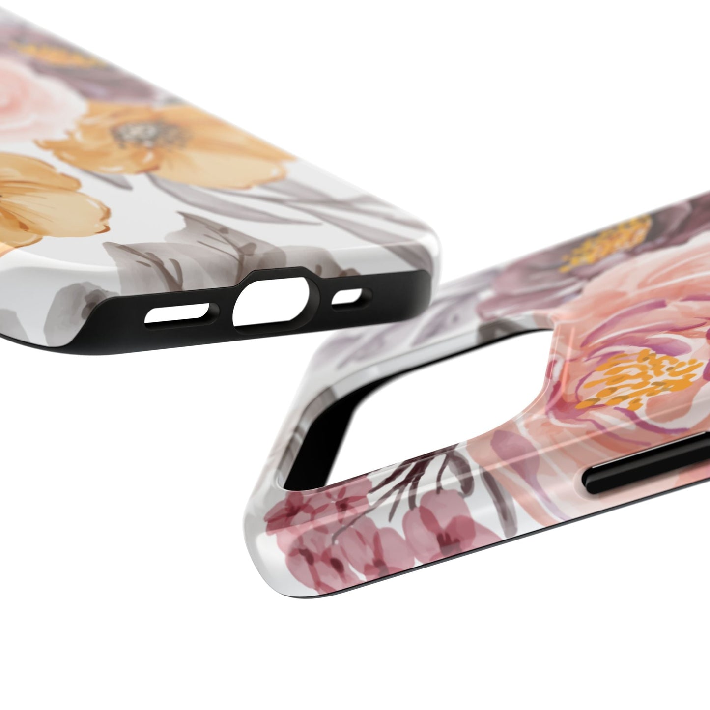 Romantic Watercolor Floral iPhone Case – Peach, Gold & Plum Blooms - BOGO Cases