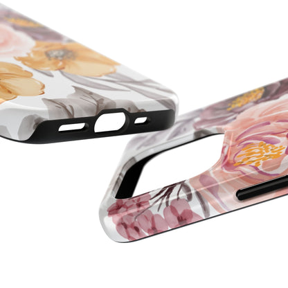 Romantic Watercolor Floral iPhone Case – Peach, Gold & Plum Blooms - BOGO Cases