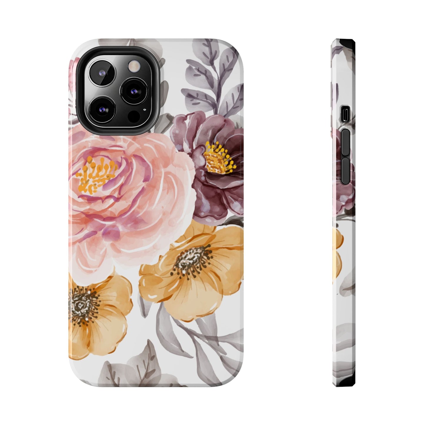Romantic Watercolor Floral iPhone Case – Peach, Gold & Plum Blooms - BOGO Cases
