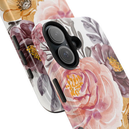 Romantic Watercolor Floral iPhone Case – Peach, Gold & Plum Blooms - BOGO Cases