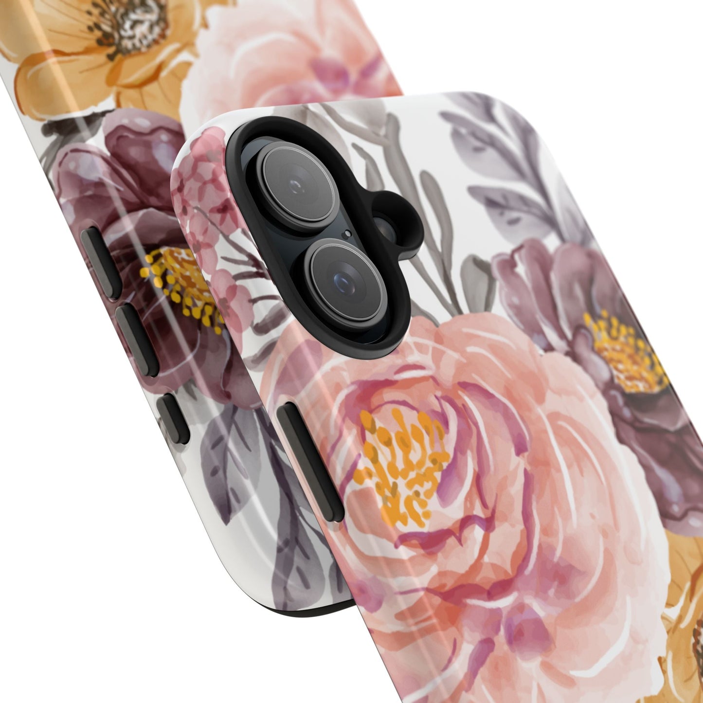 Romantic Watercolor Floral iPhone Case – Peach, Gold & Plum Blooms - BOGO Cases