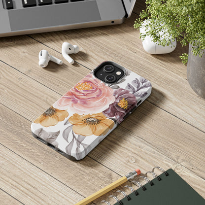 Romantic Watercolor Floral iPhone Case – Peach, Gold & Plum Blooms - BOGO Cases