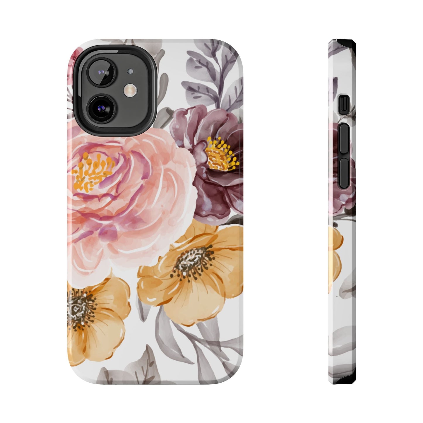 Romantic Watercolor Floral iPhone Case – Peach, Gold & Plum Blooms - BOGO Cases