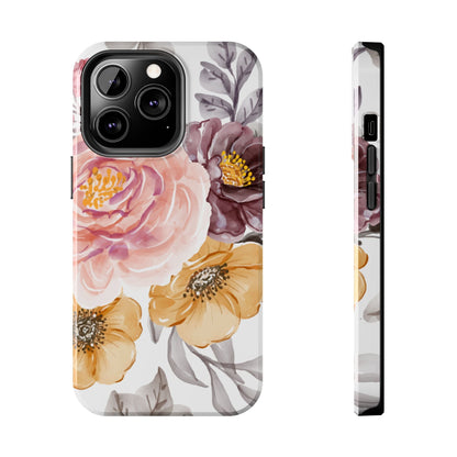 Romantic Watercolor Floral iPhone Case – Peach, Gold & Plum Blooms - BOGO Cases