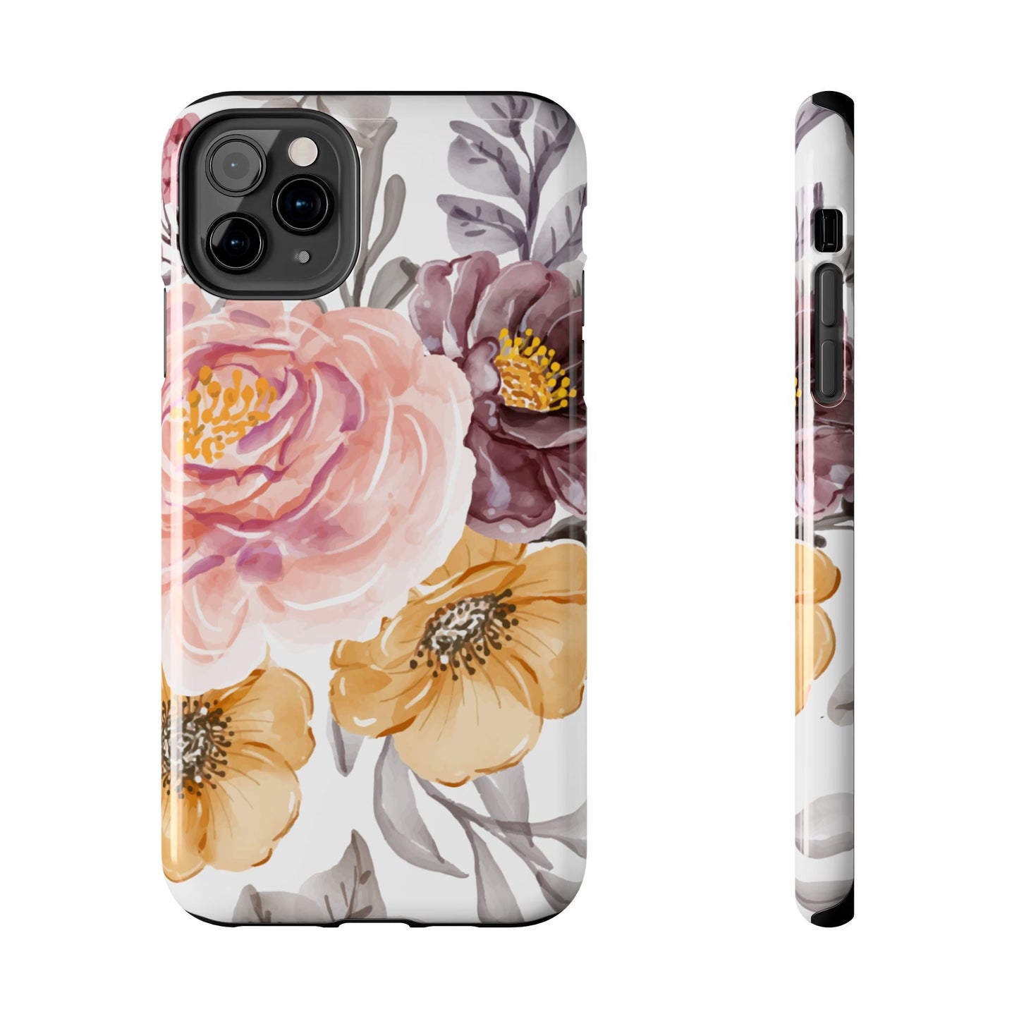 Romantic Watercolor Floral iPhone Case – Peach, Gold & Plum Blooms - BOGO Cases