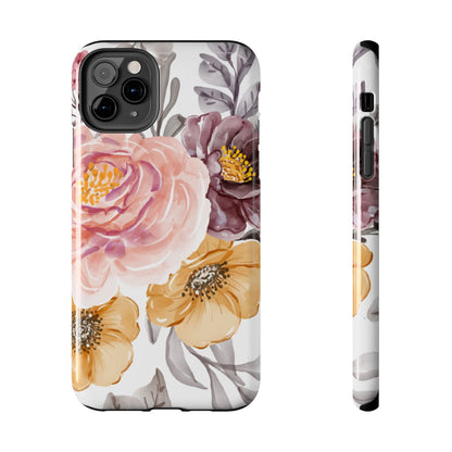 Romantic Watercolor Floral iPhone Case – Peach, Gold & Plum Blooms - BOGO Cases