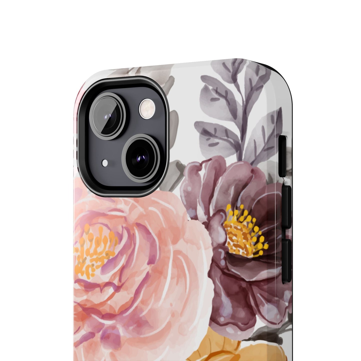 Romantic Watercolor Floral iPhone Case – Peach, Gold & Plum Blooms - BOGO Cases