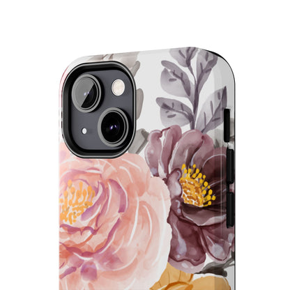 Romantic Watercolor Floral iPhone Case – Peach, Gold & Plum Blooms - BOGO Cases