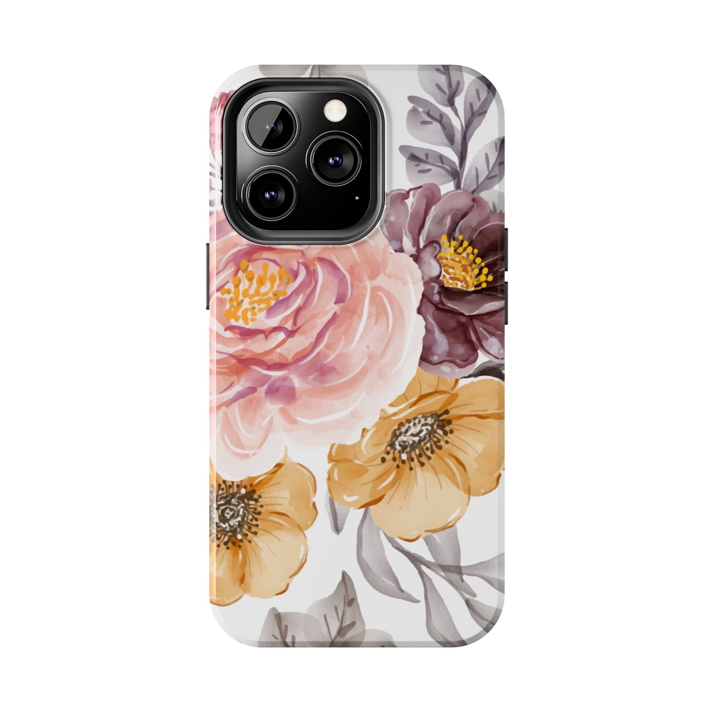 Romantic Watercolor Floral iPhone Case – Peach, Gold & Plum Blooms - BOGO Cases