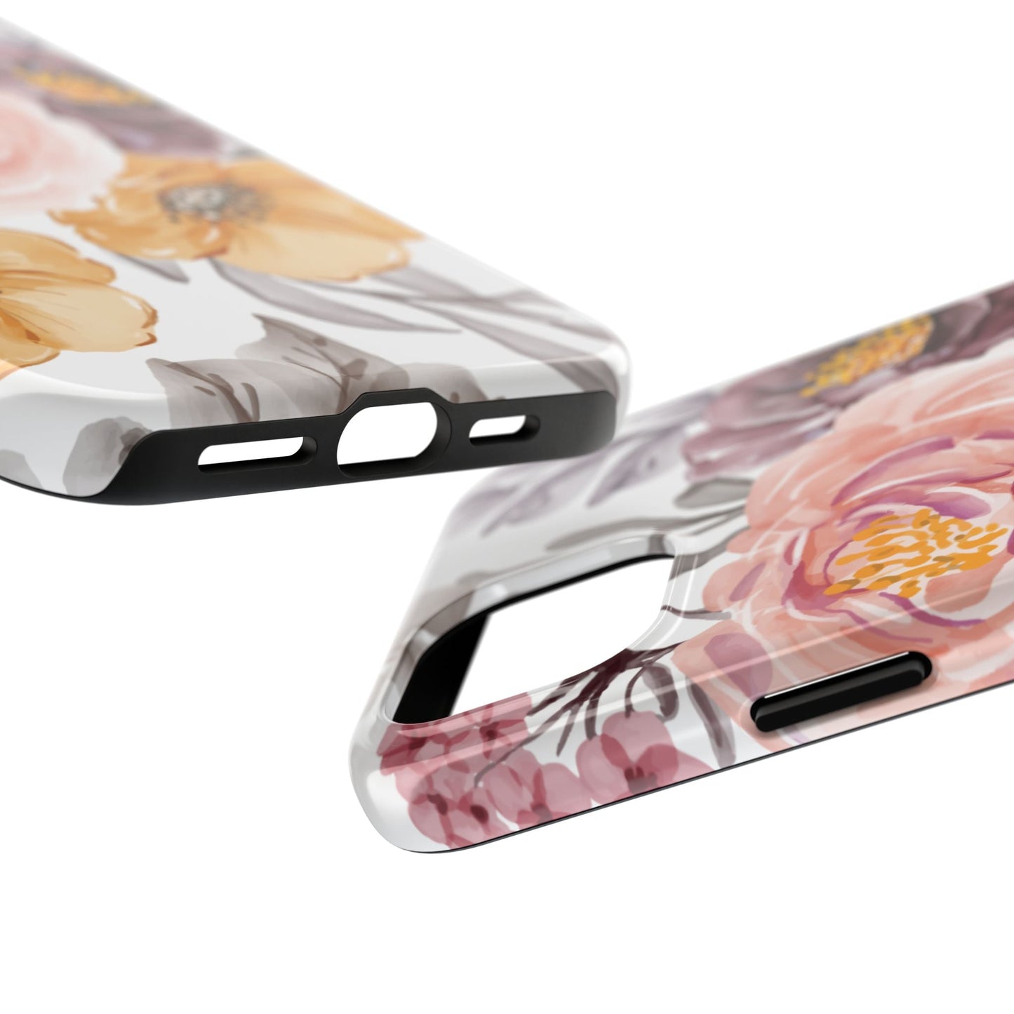 Romantic Watercolor Floral iPhone Case – Peach, Gold & Plum Blooms - BOGO Cases
