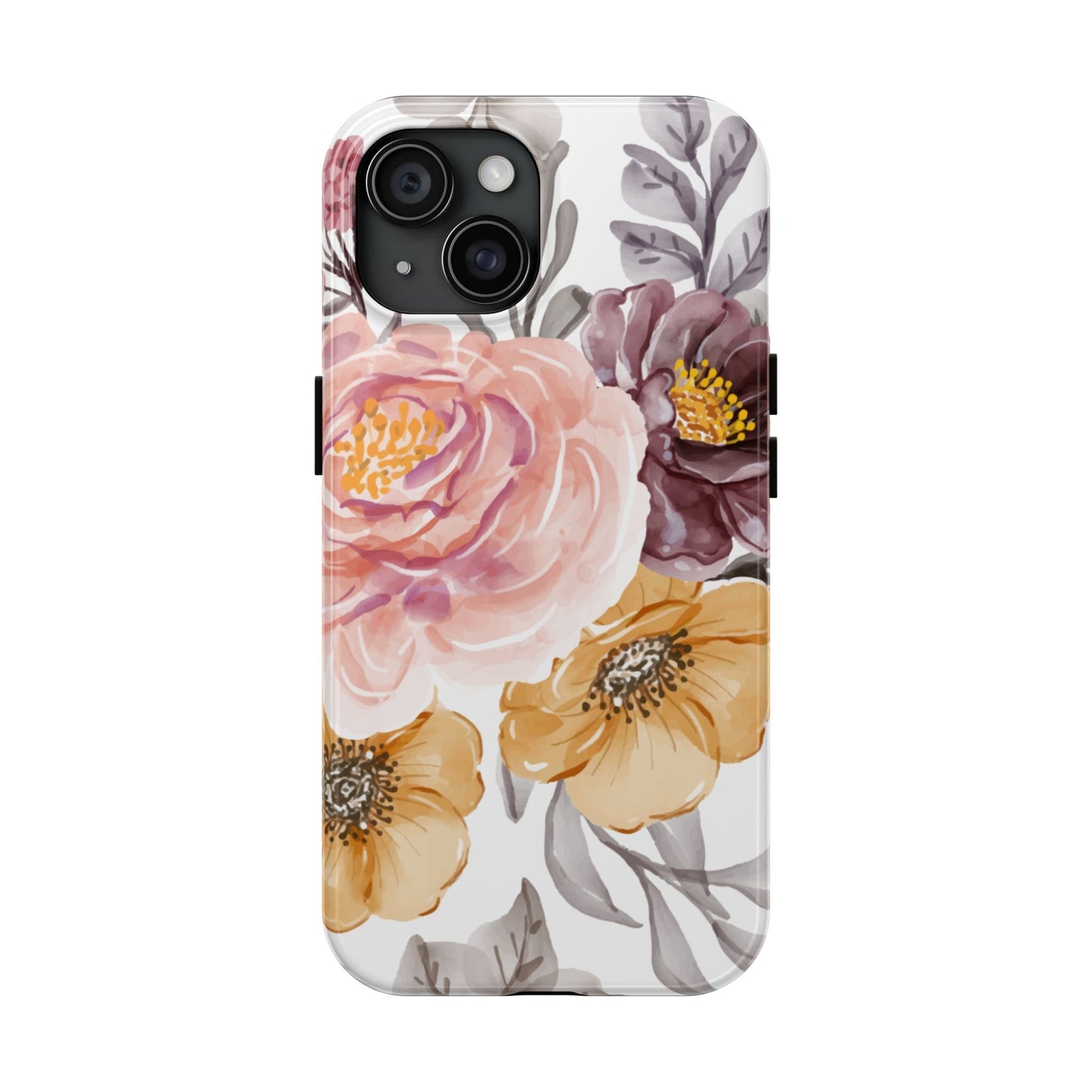 Romantic Watercolor Floral iPhone Case – Peach, Gold & Plum Blooms - BOGO Cases