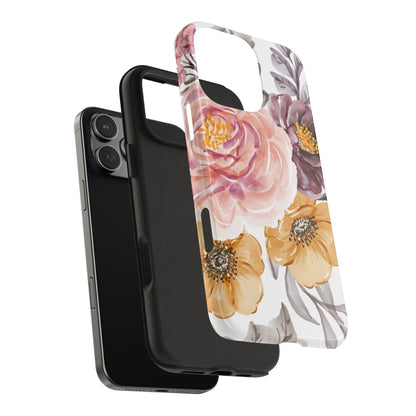 Romantic Watercolor Floral iPhone Case – Peach, Gold & Plum Blooms - BOGO Cases