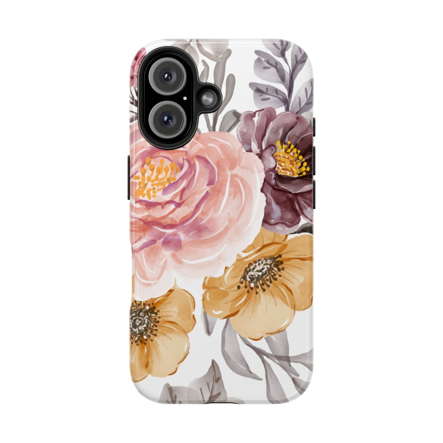 Romantic Watercolor Floral iPhone Case – Peach, Gold & Plum Blooms - BOGO Cases