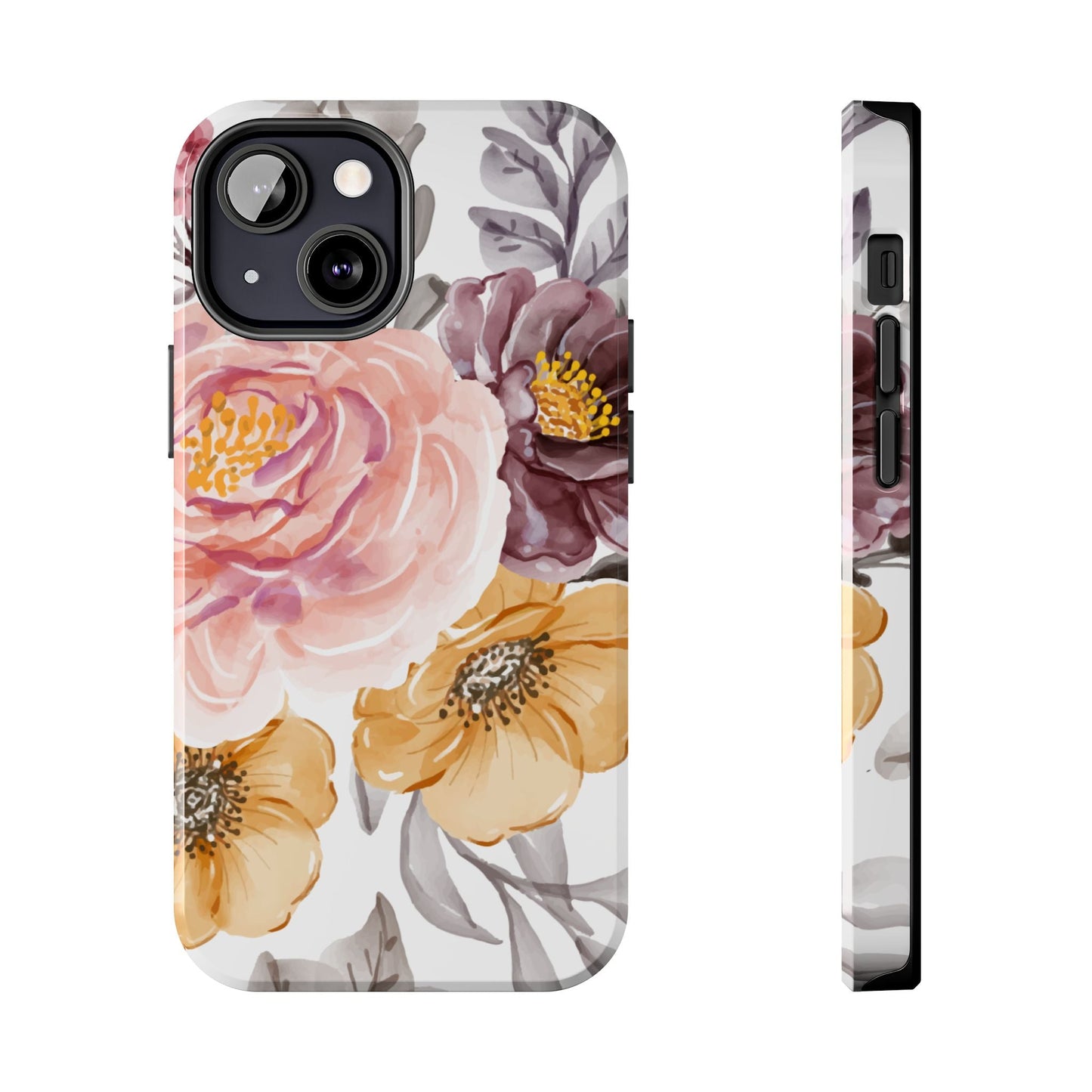 Romantic Watercolor Floral iPhone Case – Peach, Gold & Plum Blooms - BOGO Cases