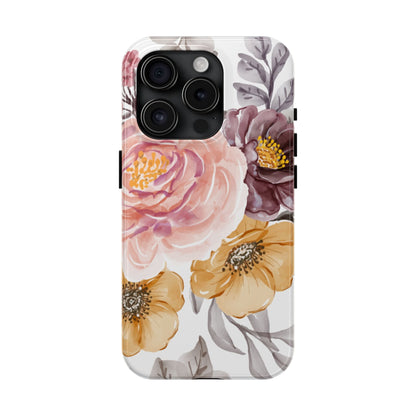 Romantic Watercolor Floral iPhone Case – Peach, Gold & Plum Blooms - BOGO Cases