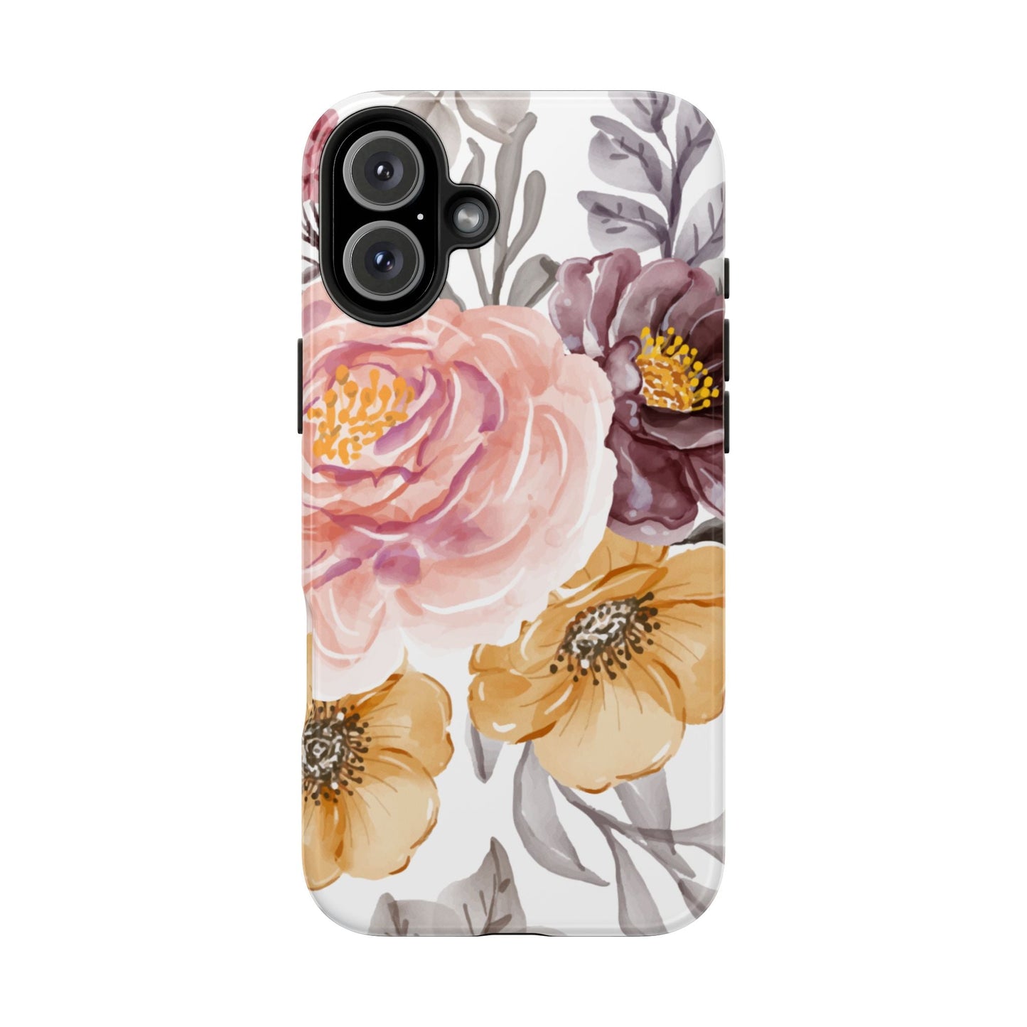 Romantic Watercolor Floral iPhone Case – Peach, Gold & Plum Blooms - BOGO Cases