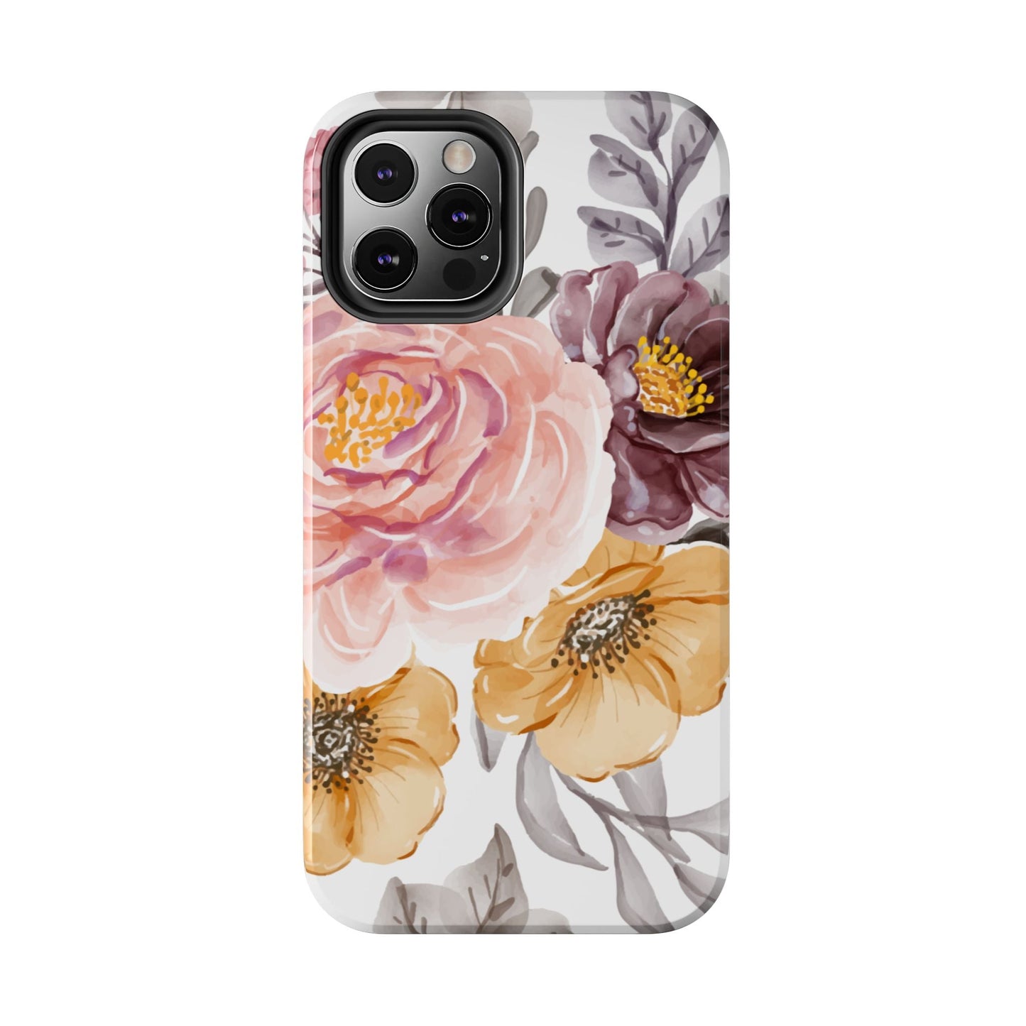 Romantic Watercolor Floral iPhone Case – Peach, Gold & Plum Blooms - BOGO Cases