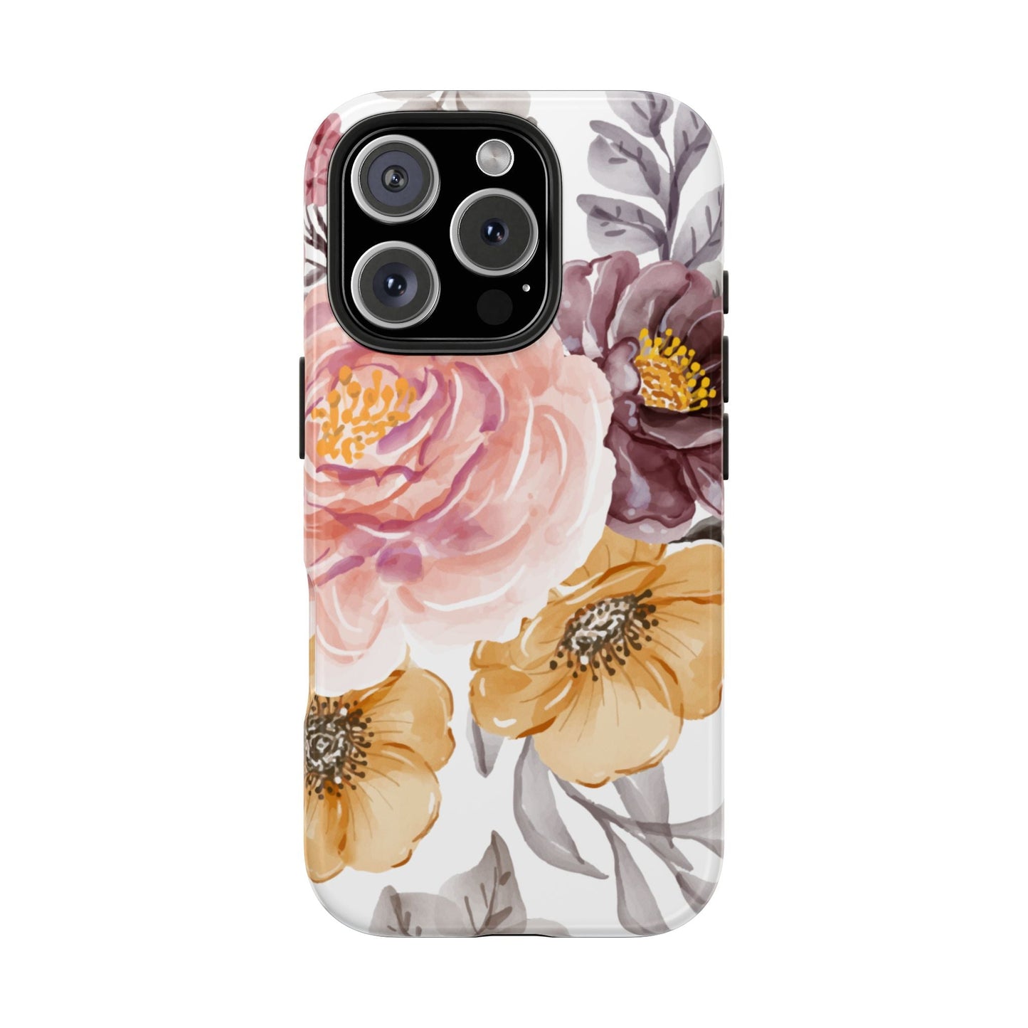 Romantic Watercolor Floral iPhone Case – Peach, Gold & Plum Blooms - BOGO Cases