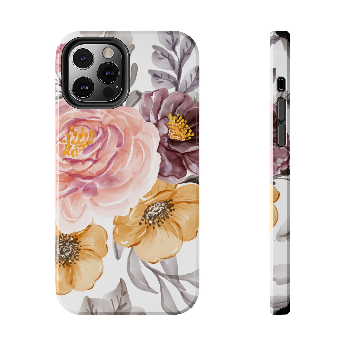 Romantic Watercolor Floral iPhone Case – Peach, Gold & Plum Blooms - BOGO Cases