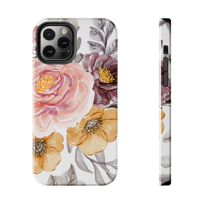 Romantic Watercolor Floral iPhone Case – Peach, Gold & Plum Blooms - BOGO Cases