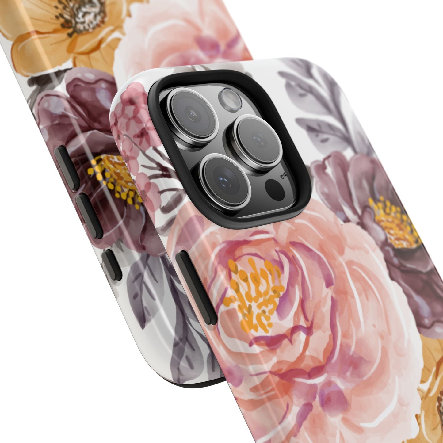 Romantic Watercolor Floral iPhone Case – Peach, Gold & Plum Blooms - BOGO Cases