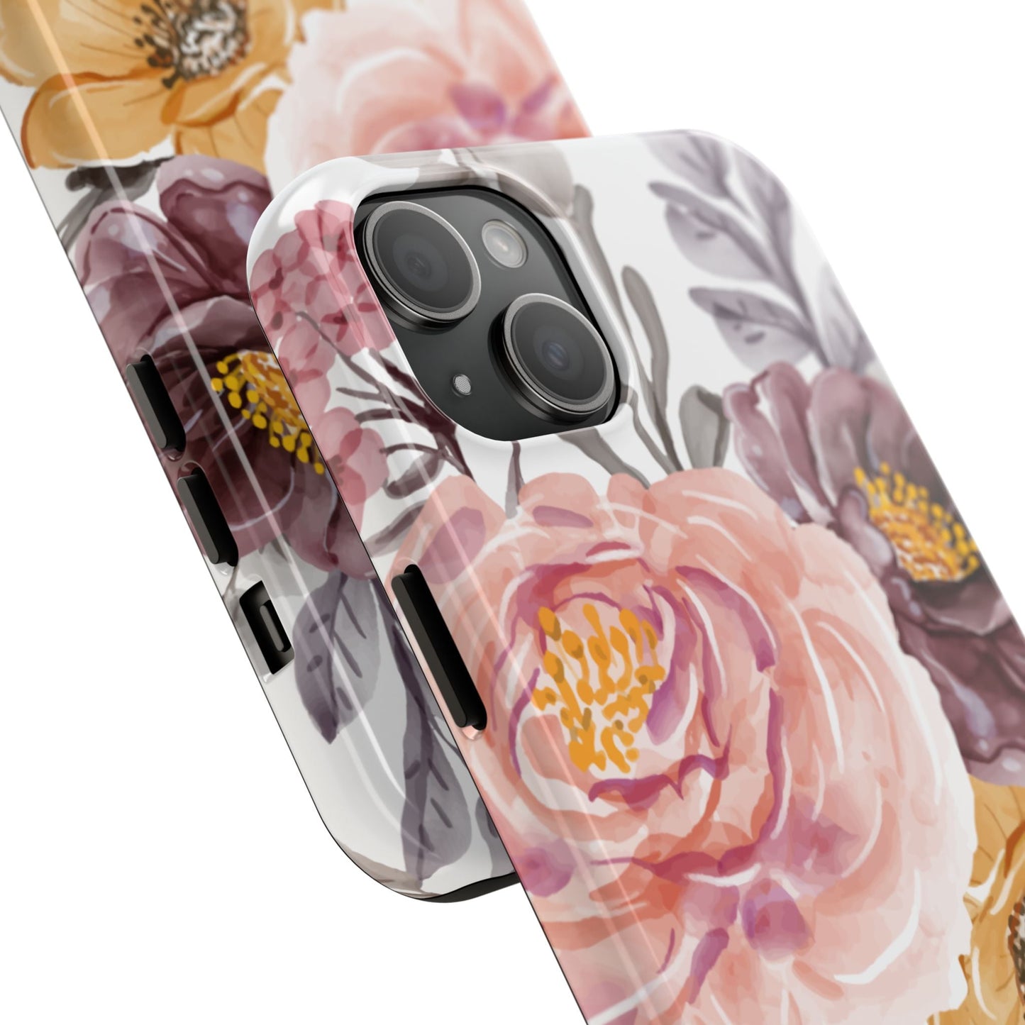 Romantic Watercolor Floral iPhone Case – Peach, Gold & Plum Blooms - BOGO Cases