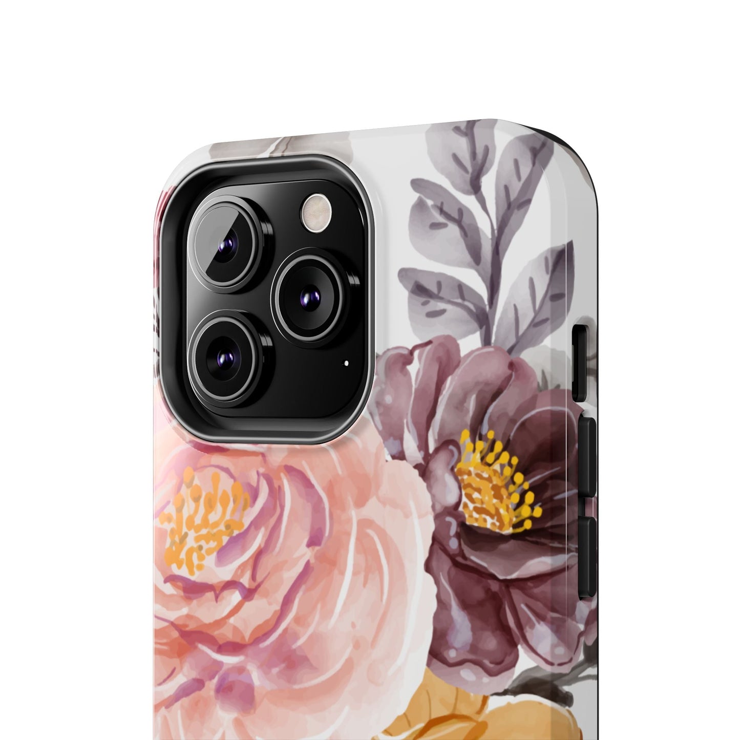 Romantic Watercolor Floral iPhone Case – Peach, Gold & Plum Blooms - BOGO Cases
