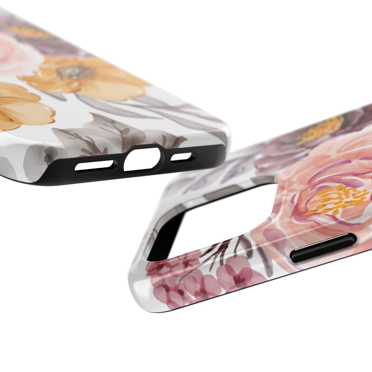 Romantic Watercolor Floral iPhone Case – Peach, Gold & Plum Blooms - BOGO Cases