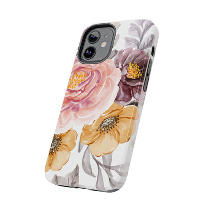 Romantic Watercolor Floral iPhone Case – Peach, Gold & Plum Blooms - BOGO Cases