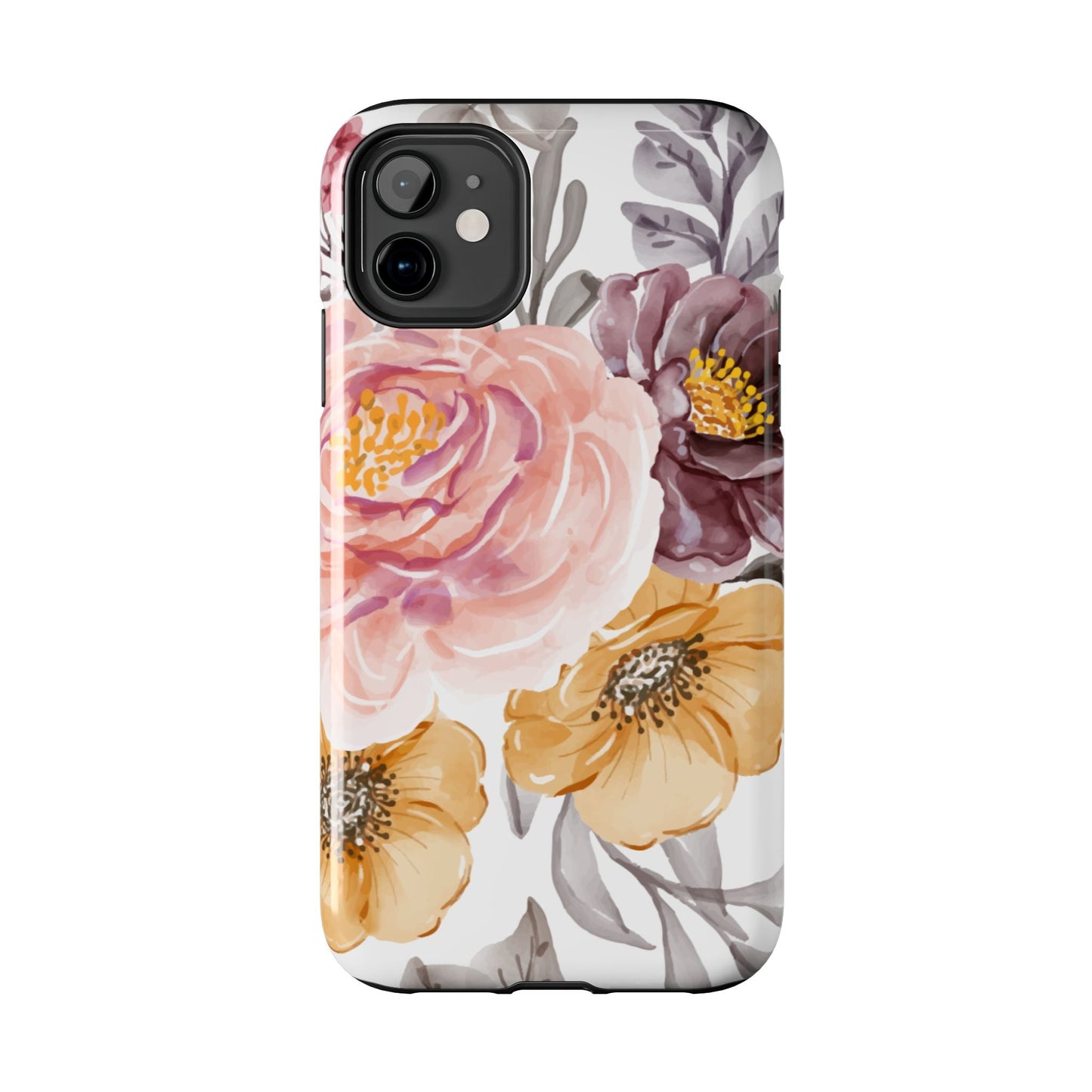 Romantic Watercolor Floral iPhone Case – Peach, Gold & Plum Blooms - BOGO Cases