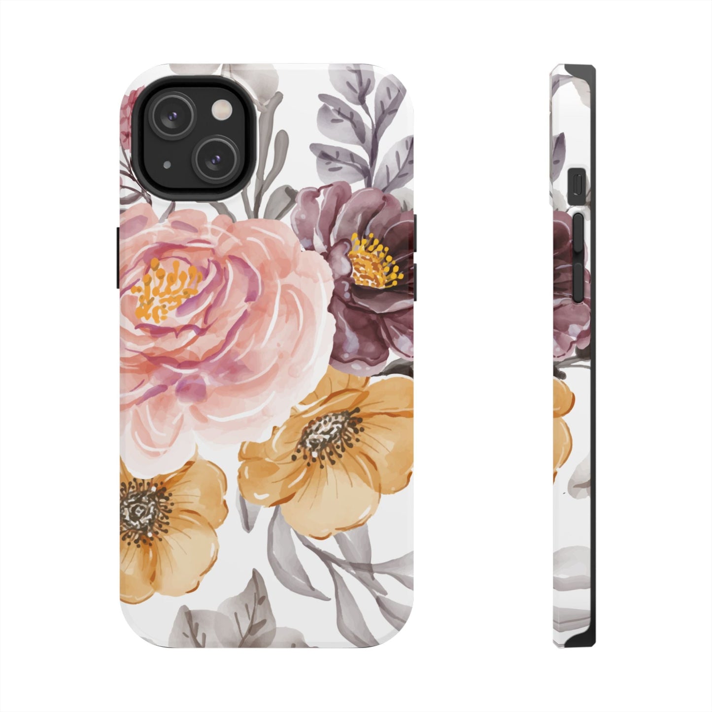 Romantic Watercolor Floral iPhone Case – Peach, Gold & Plum Blooms - BOGO Cases